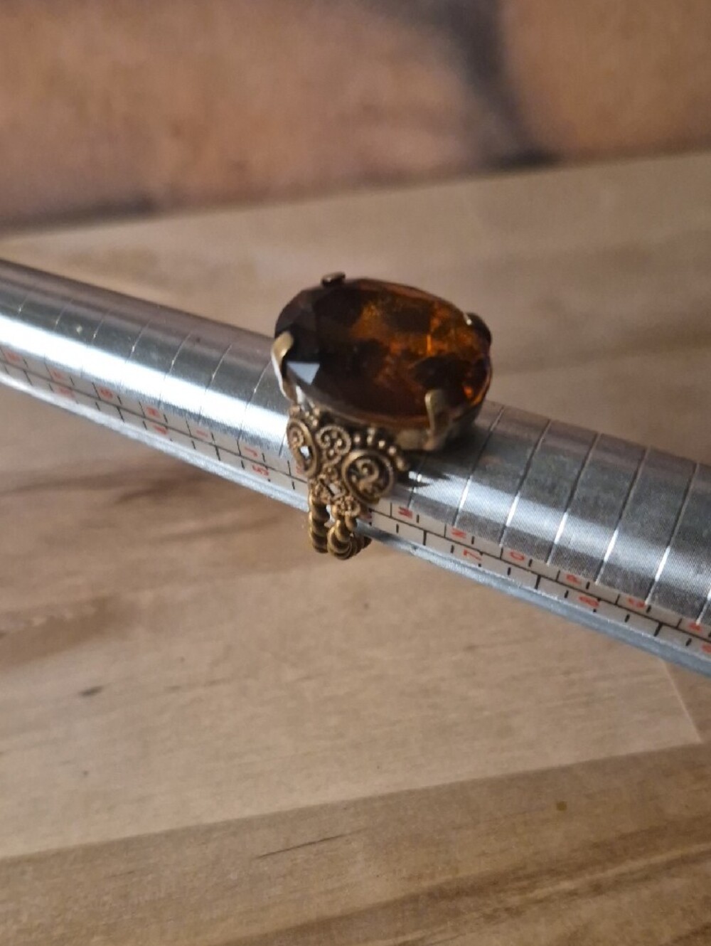 Vintage-Style Amber Gemstone Cocktail Ring - Women Jewelry Stamped West Germany - Picture 8 of 13